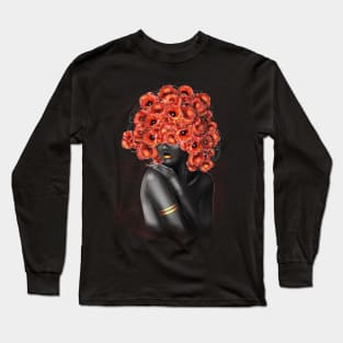 Black and white girl with color beautiful flowers in her head. Long Sleeve T-Shirt